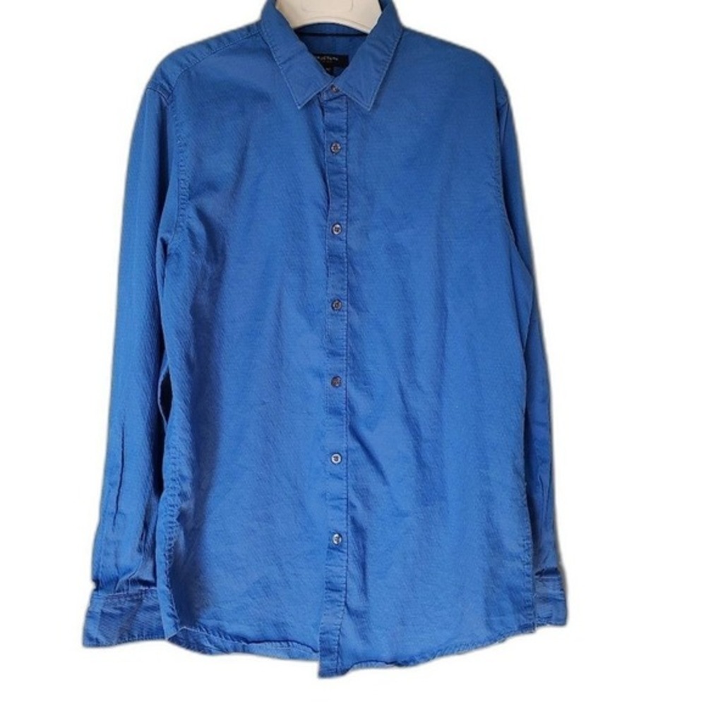 STRUCTURE Men's Medium Blue Long-Sleeve Dress‎ Shirt | Classic Office Button